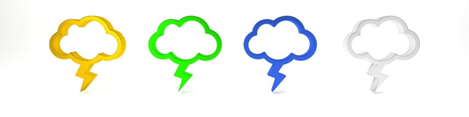 Colorful Storm icon isolated on white background. Cloud and lightning sign. Weather icon of storm. Minimalism concept. 3D render illustration