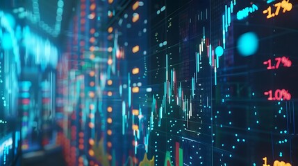 Obraz premium A digital representation of stock market data with graphs and indicators.