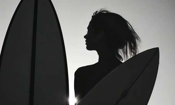 surfer girl holding surfboard