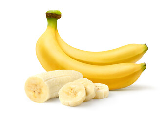 Ripe banana with sliced isolated on white background.