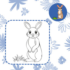 Simple cute coloring page animal bunny rabbit outline flat illustration