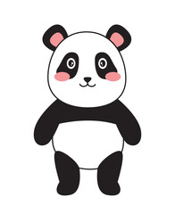 Cute minimalistic panda. Adorable asian animal standing. Wildlife and fauna. Fluffy toy and mascot. Poster or banner. Linear vector illustration