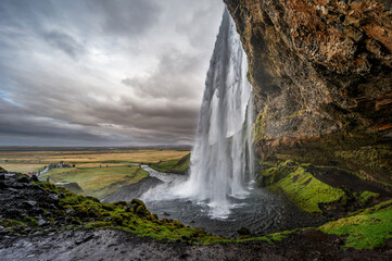 nature sceneries in the area surrounding the Seljalandsfoss waterfall, Iceland