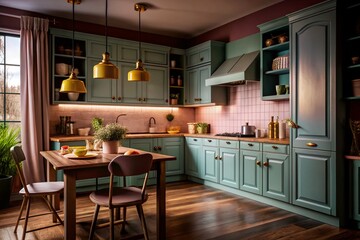 Pastel Kitchen Design with Light Blue and Yellow Cabinets for Home Decor Inspiration