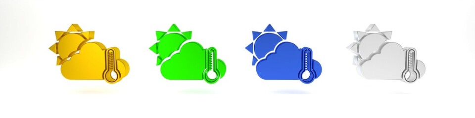 Colorful Thermometer and cloud with sun icon isolated on white background. Minimalism concept. 3D render illustration