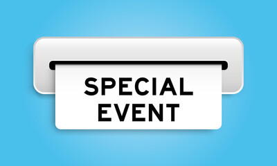 White coupon banner with word special event from machine on blue color background