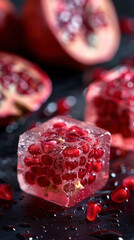 Pomegranate and ice cubes