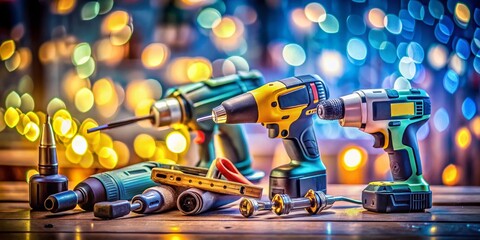 Power Tools for Electronic Maintenance and Repair with Bokeh Effect Background