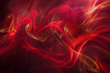Obraz premium Valentine's Day Abstract Background with Elegant Red and Gold Swirling Ribbons Forming Heart Shapes