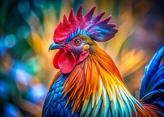 Fototapeta premium Proud Rooster with Stunning Blue Feathers - Conceptual Photography for Nature Lovers
