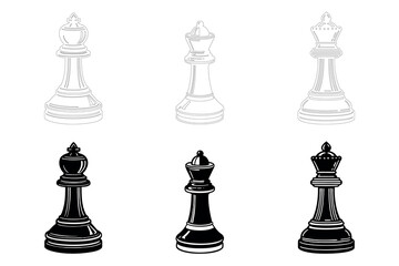 Black and White Chess Pieces Silhouette Illustration Set