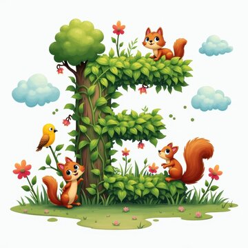 recommend clip art: A whimsical frame featuring animals, mushrooms, and flowers