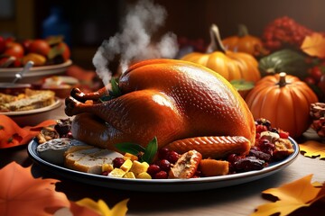 Pixel art of a Thanksgiving dinner plate, with animated steam rising from the turkey