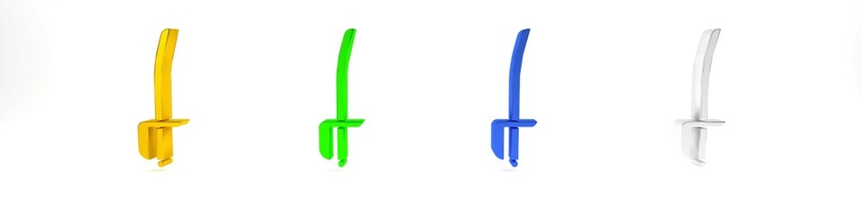 Colorful Pirate sword icon isolated on white background. Sabre sign. Minimalism concept. 3D render illustration