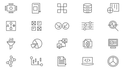 Data Analysis line icon set. Data processing, pictograms, marketing, research, SEO, growth, economy statistics, gantt diagrams, mind maps, data visualization line icon set. UI thin line icon