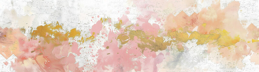 Obraz premium Abstract pink and gold textured paint brush strokes on white canvas. Banner or header design 