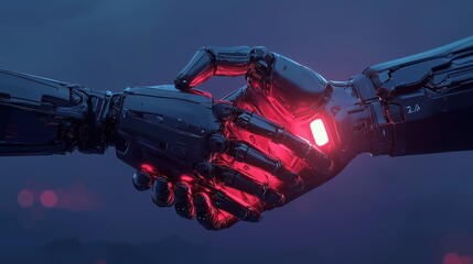 Naklejka premium Futuristic Robot Handshake Symbolizing Human-Robot Connection