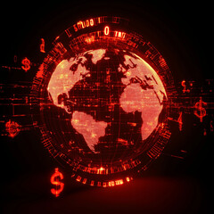 Digital global financial network with currency symbols 