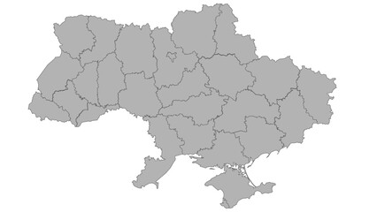 Fototapeta premium Outline map of Ukraine, full area including Crimea. Divided into regions. Editable outline. Isolated on transparent background. Vector graphics.