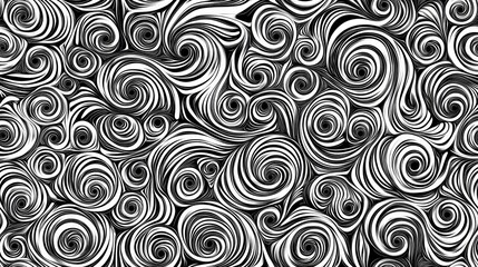 Obraz premium Abstract Seamless Background with Black and White Swirling Patterns for Modern Design and Creative Projects