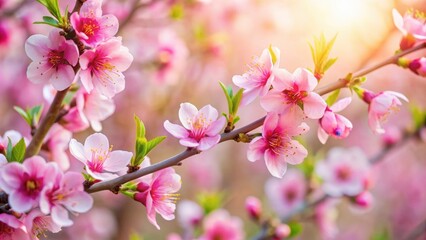 Obraz premium Close-up of beautiful peach blossoms in full bloom, peach, blossoms, flowers, pink, spring, petals, blooming, nature