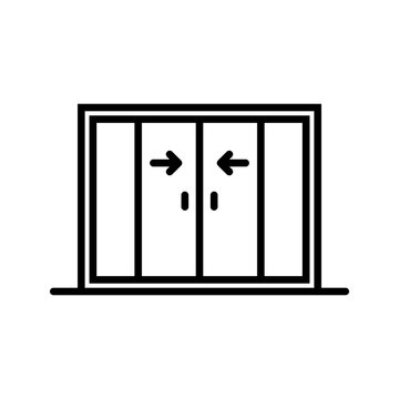 recommend clip art: Patio door icon. Sliding glass door. Architecture, construction. Large window opening. Customizable thin and black line illustration. Contour symbol.