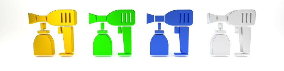 Colorful Paint spray gun icon isolated on white background. Minimalism concept. 3D render illustration