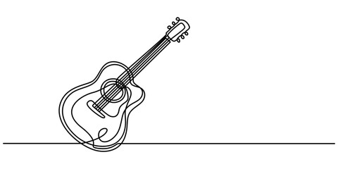 Vector guitar continuous  One line sketch drawing concept of music illustration and minimalistic, Guitar Continuous Line Illustration, Acoustic guitar isolated line drawing, vector illustration design