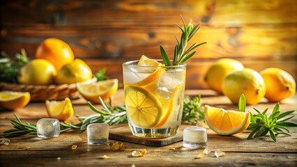 Refreshing Lemonade with Sliced Lemons, Ice, and Rosemary for Summer Drinks