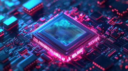 Obraz premium High tech microchip with glowing circuits and vibrant colors