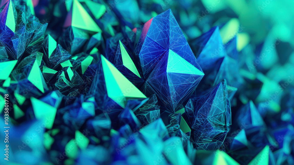Poster complex 3d fractal geometry with sharp lines and edges creates vibrant visual