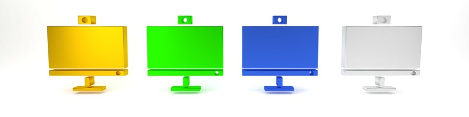 Colorful Computer monitor icon isolated on white background. PC component sign. Minimalism concept. 3D render illustration