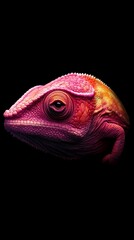 Fototapeta premium A tight shot of a vibrant chameleon's head against a black backdrop
