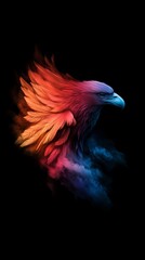 Fototapeta premium A tight shot of a bird of prey with vivid red, orange, and blue feathering on its wings