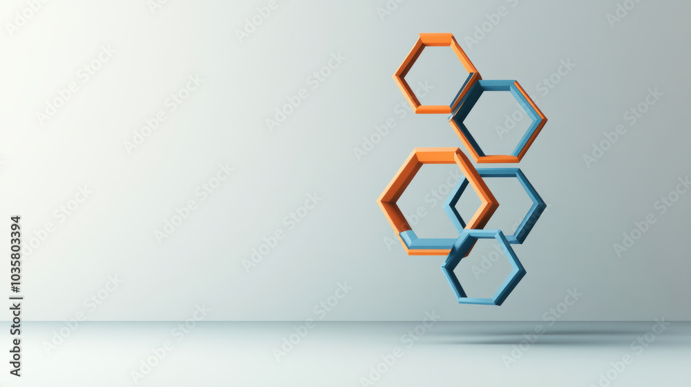 Poster floating hexagons in soft gradient colors create modern, abstract design