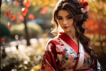 Fototapeta premium Portrait of a geisha adorned in traditional attire,ai generated