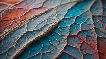 Fototapeta premium Colorful leaf with intricate texture, a close-up view
