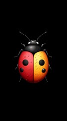 Fototapeta premium Two ladybugs resting side by side on a dark surface, dotted with water droplets