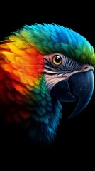 Fototapeta premium A close-up of a colorful parrot's head against a black background