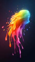 Obraz premium A multicolored jellyfish hovers above a black backdrop, dripping with water droplets