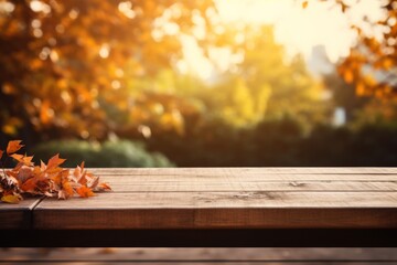 autumn leaves on the wooden table,ai generated