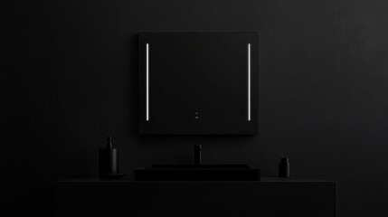 Bathroom cabinet with a smart mirror, highlighting anti-fog technology on a smooth solid background