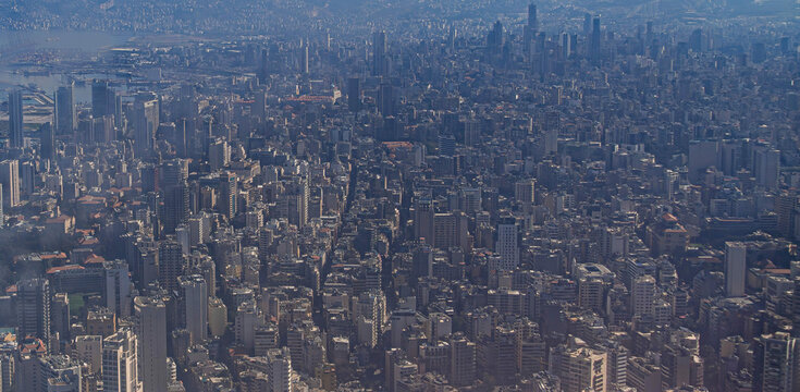The aerial view of Beirut city in Lebanon, with urban panorama.

