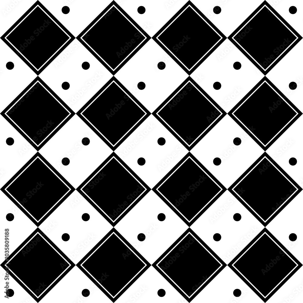 Aufkleber Checkered diamond pattern. Vector simple pattern of black and white squares of rhombuses. Seamless vector and monochrome chess pattern.