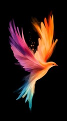 Obraz premium A multicolored bird flies in the air with spread-out wings