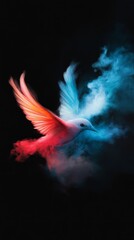 Obraz premium A bird flying through the air with smoky background