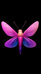Fototapeta premium A tight shot of a pink-purple insect against a black backdrop, with a gentle light reflection on its dorsal side