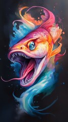  A painting of a fish with its mouth opened widely