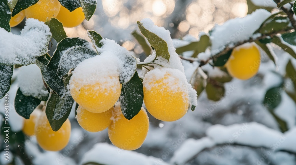 Wall mural snow-covered lemons.