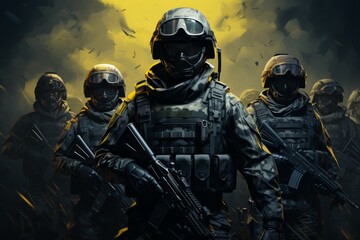 Modern equipped soldiers on a military mission,ai generated